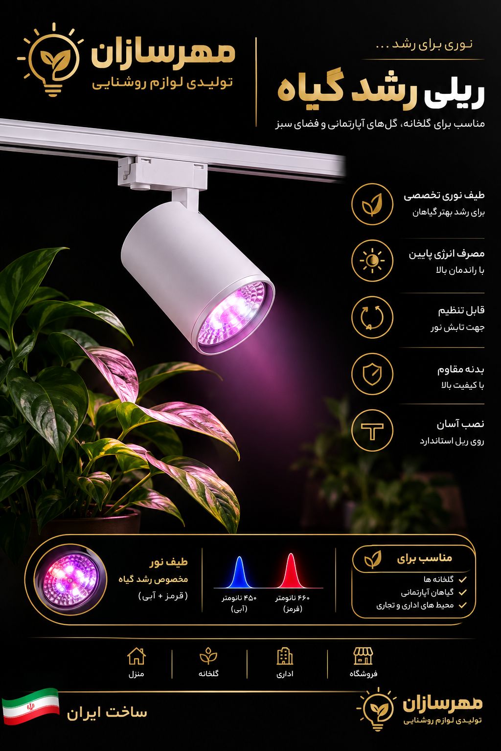چراغ ریلی رشد گیاه فول اسپکتروم
